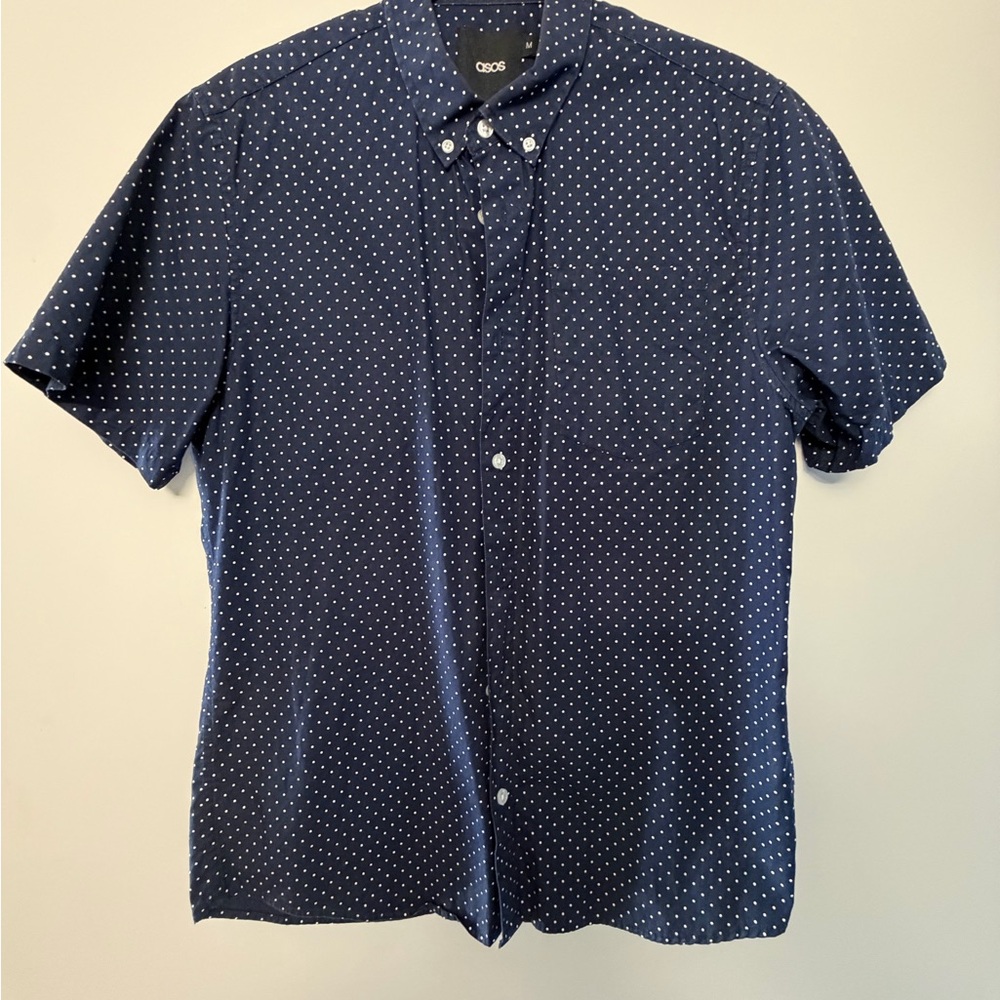 ASOS Navy Blue Polka Dot Button-Down Shirt